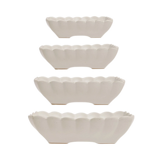 Stoneware Serving Dishes w/ Scalloped Edge, Matte White, Set of 4