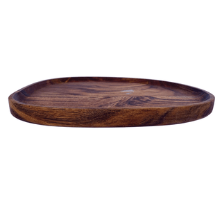 Natural acacia wood oval serving tray, elegant and versatile for serving drinks and snacks.