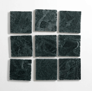 Guatemala Green 4"x4" tumbled tile showcasing rich dark green tones with natural veining, ideal for custom finishes.