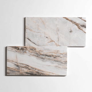 Rosewood 6x12 polished marble tile showcasing unique veining in off-white, burgundy, and soft blue hues.