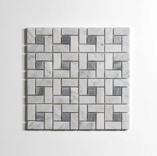 Venatino Carrara and Bardiglio Dada Mosaic tile with a polished finish, ideal for modern and traditional decor.
