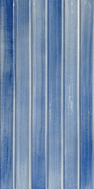 Dolcevita 5"x10" Kit Kat tile in blue, showcasing traditional Vietri craftsmanship and unique craquelure effects.