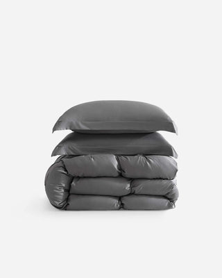 Premium Bamboo Bubble Comforter and matching shams in a cozy gray, showcasing its plush, soft texture.