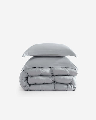 Premium Bamboo Bubble Comforter Bundle with matching shams in soft gray, perfect for cozy year-round comfort.