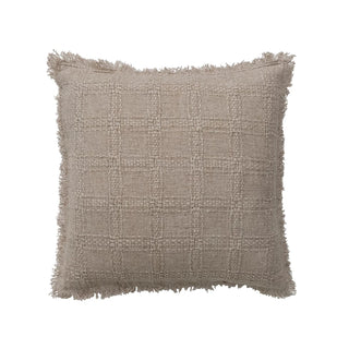 18" Square Woven Cotton Pillow w/ Chambray Back & Fringe, Natural