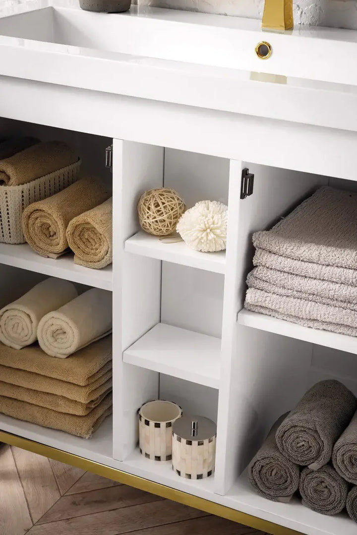 Alicante' 39.5" Single Vanity Cabinet, Glossy White, Radiant Gold