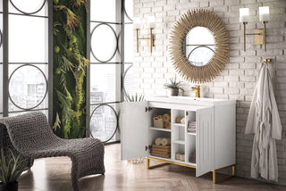 Alicante' 39.5" Single Vanity Cabinet, Glossy White, Radiant Gold