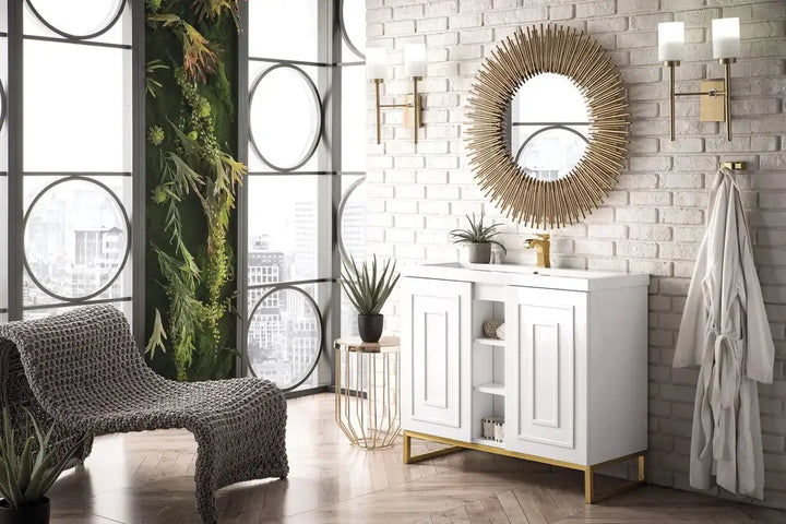 Alicante' 39.5" Single Vanity Cabinet, Glossy White, Radiant Gold