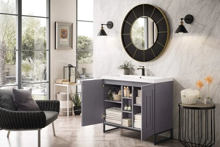 Alicante' 39.5" Single Vanity Cabinet, Grey Smoke, Matte Black
