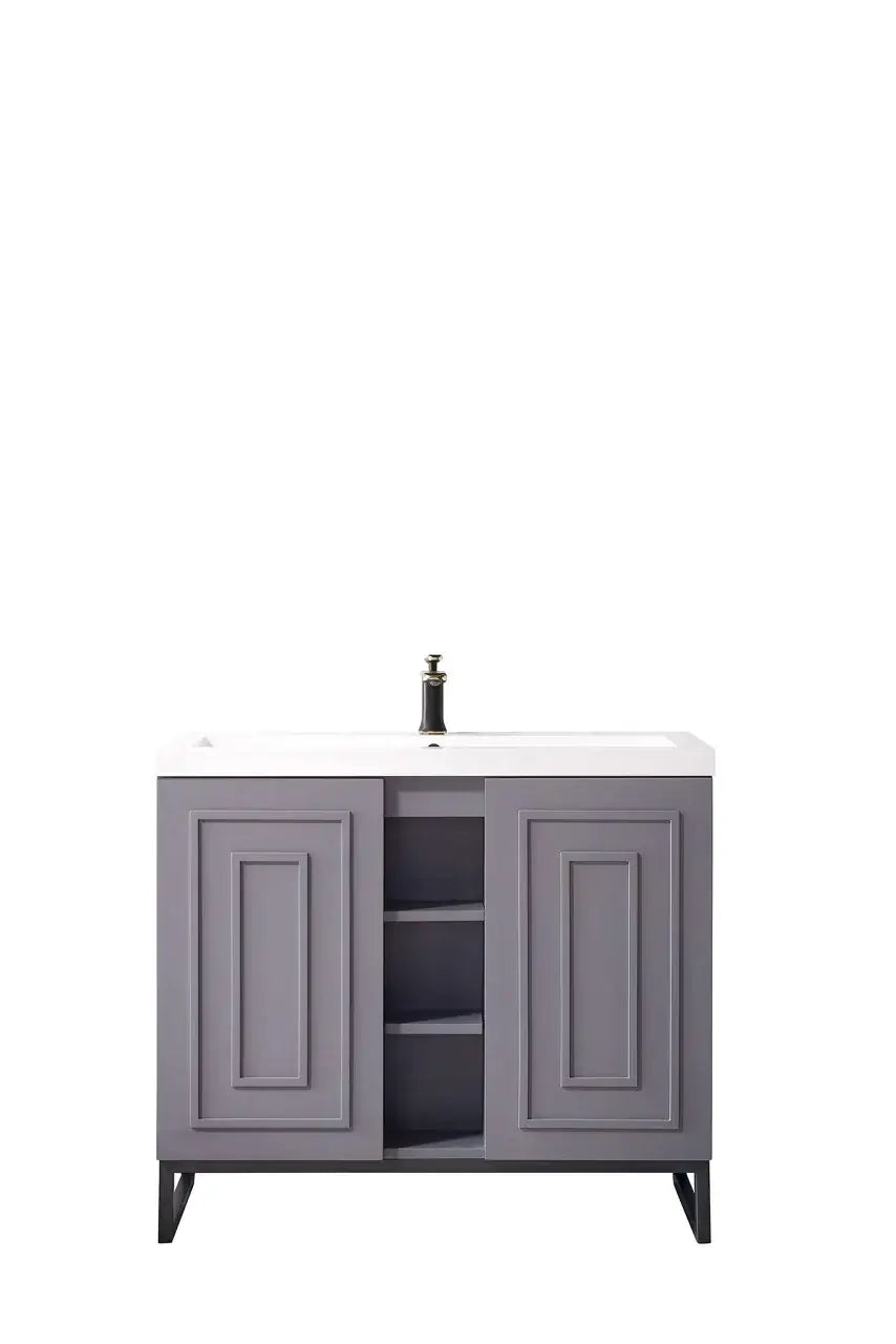 Alicante' 39.5" Single Vanity Cabinet, Grey Smoke, Matte Black