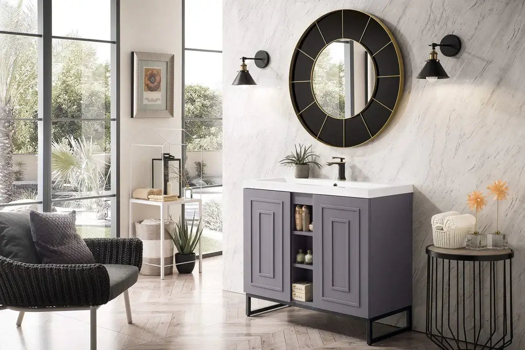 Alicante' 39.5" Single Vanity Cabinet, Grey Smoke, Matte Black