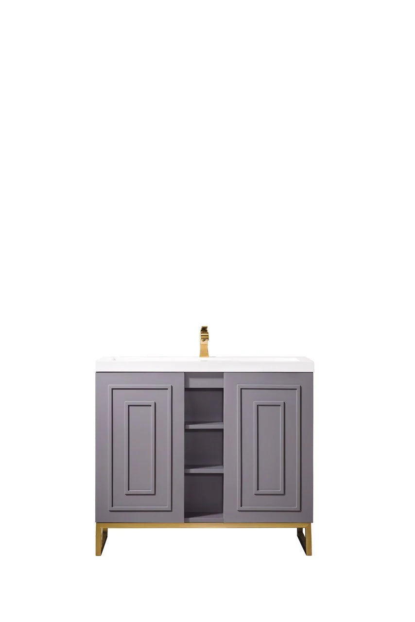 Alicante' 39.5" Single Vanity Cabinet, Grey Smoke, Radiant Gold