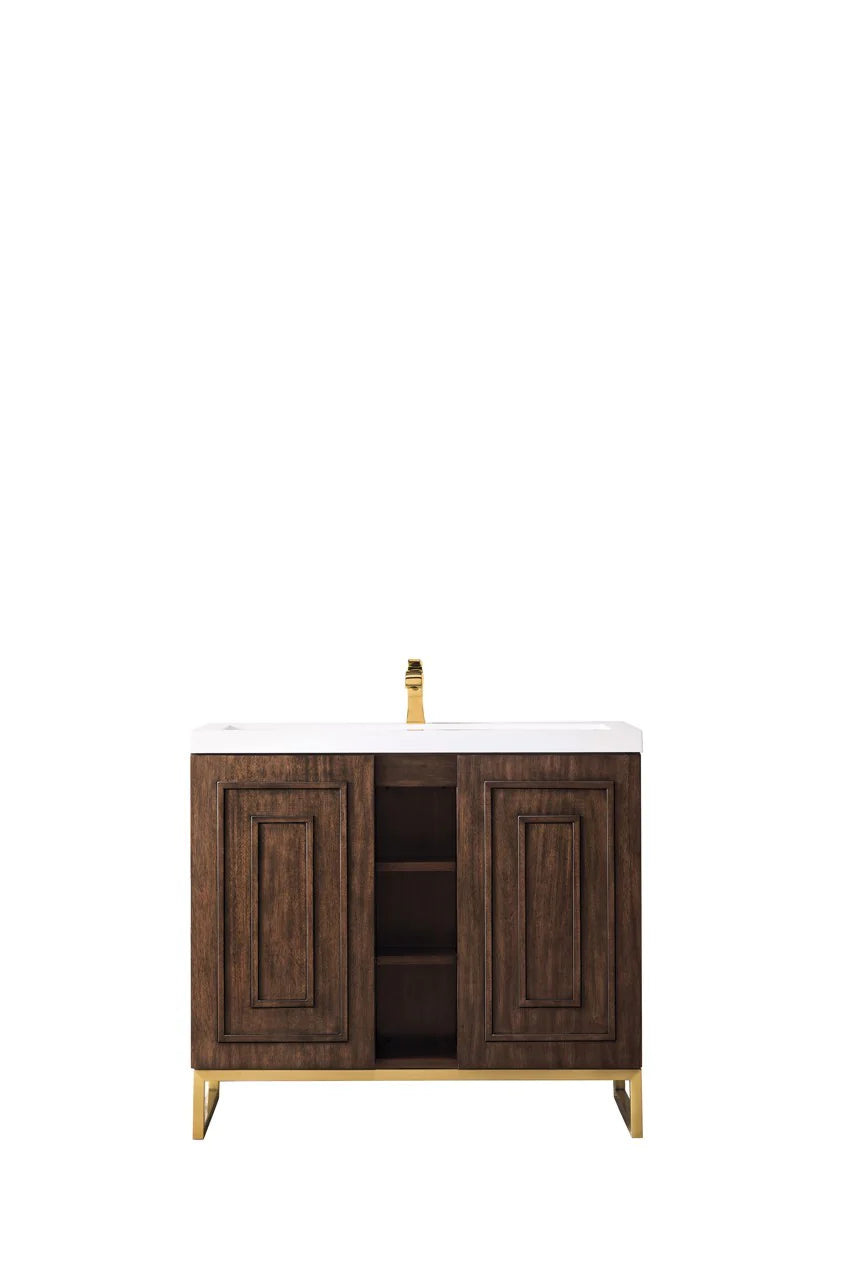 Alicante' 39.5" Single Vanity Cabinet, Mid Century Acacia, Radiant Gold