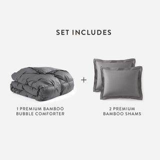 Premium Bamboo Bubble Comforter and two matching bamboo shams set for a cozy, sustainable bedding bundle.