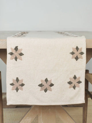 Embroidered Star Table Runner Green