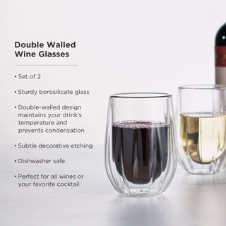 Set of 2 double-walled wine glasses made of borosilicate glass, perfect for maintaining temperature and preventing condensation