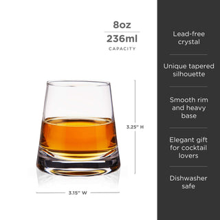 Burke crystal whiskey glass, 8oz capacity, featuring tapered silhouette and heavy base, perfect for cocktails.