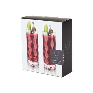 Gem crystal highball glasses set of 2 in packaging, showcasing elegant design and drinkware experience.