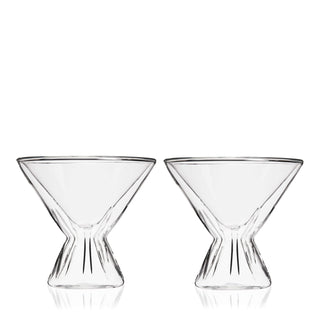 Set of two double-walled martini glasses made from borosilicate glass, designed to maintain drink temperature.