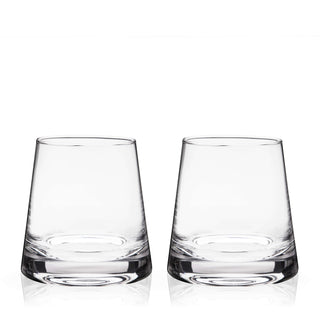 Burke crystal whiskey glasses set of 2 with tapered pyramid shape, perfect for sipping Scotch or Old Fashioned cocktails.