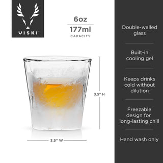 Glacier double-walled whiskey glass with built-in cooling gel, 6oz capacity, keeps drinks cold without dilution.