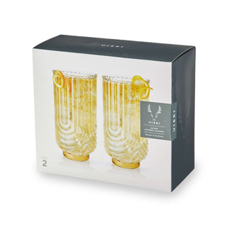Gatsby highball glasses set of 2 in elegant packaging, featuring polished gold and lead-free crystal.