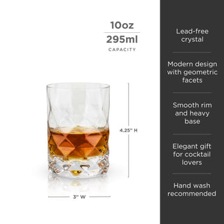 Gem crystal tumbler set of 2, 10 oz lead-free, modern geometric design, smooth rim, elegant gift for cocktail lovers.