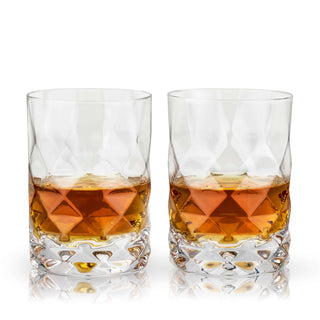 Gem crystal tumblers set of 2 with whiskey, showcasing Venetian glassmaking elegance and lead-free material.