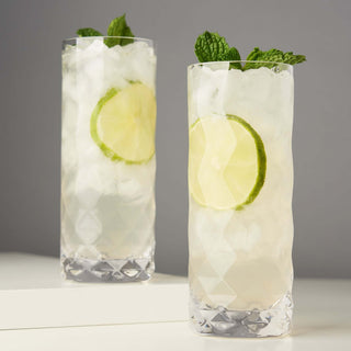 Elegant Gem Crystal Highball Glasses set of 2 with refreshing cocktails and mint garnish.