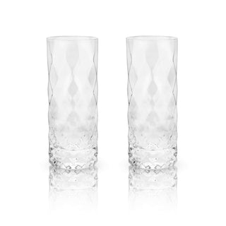 Set of 2 lead-free crystal highball glasses with elegant faceted design, perfect for any beverage.
