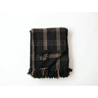 Woven Cotton Blend Throw with Fringe