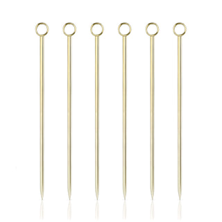 Belmont Cocktail Picks Set of 6 in polished gold, perfect for martinis and Manhattans. Made of 304 stainless steel.