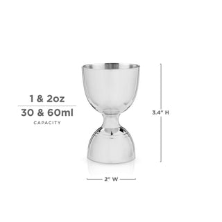 Harrison Canterbury Jigger, stainless steel double jigger, 1 oz and 2 oz capacity, measuring tool for cocktails.
