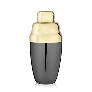 Heavyweight black and gold cocktail shaker, stainless steel, 16.5 oz capacity, perfect for professional bartending.