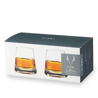 Burke Crystal Whiskey Glasses Set of 2 in elegant packaging, perfect for Scotch and Old Fashioned cocktails.