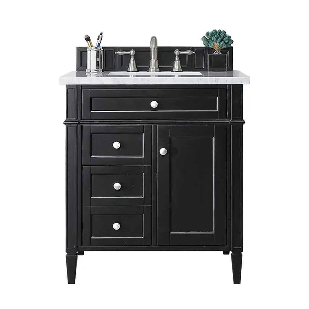 30" Black Onyx Vanity with Marble Look Quartz