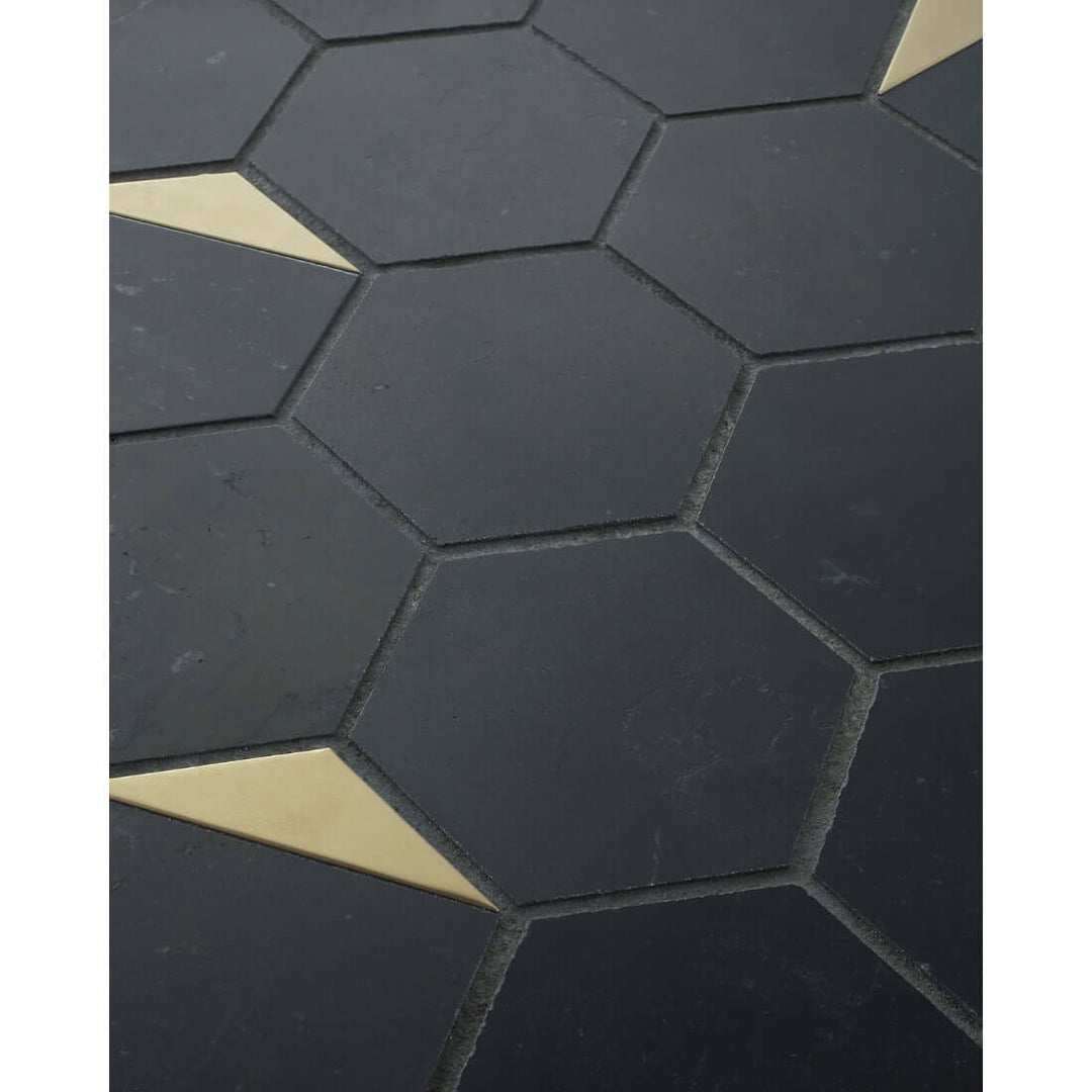 Palermo Noir Stone Hex Mosaic Wall and Floor Tile - 3"