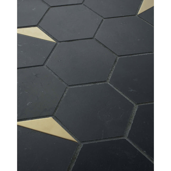 Palermo Noir Stone Hex Mosaic Wall and Floor Tile - 3"