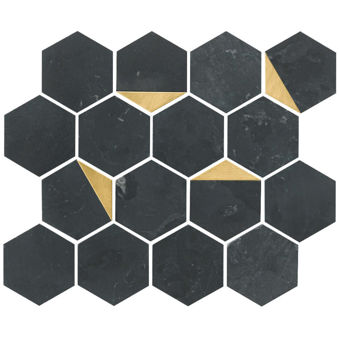 Palermo Noir Stone Hex Mosaic Wall and Floor Tile - 3"