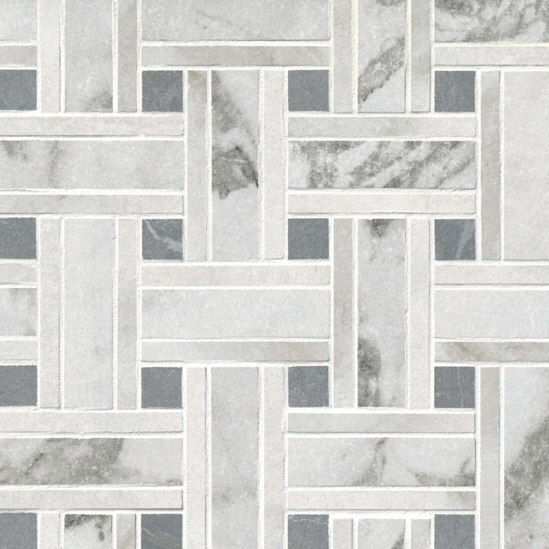 Livingston Arabascato Bianco And Grigio Basketweave Porcelain Mosaic Wall and Floor Tile - 12x12"
