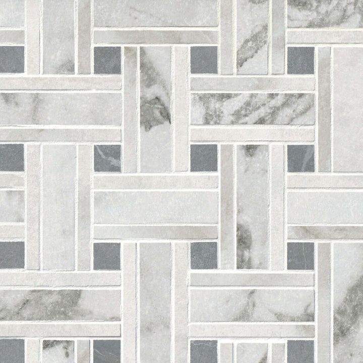 Livingston Arabascato Bianco And Grigio Basketweave Porcelain Mosaic Wall and Floor Tile - 12x12"