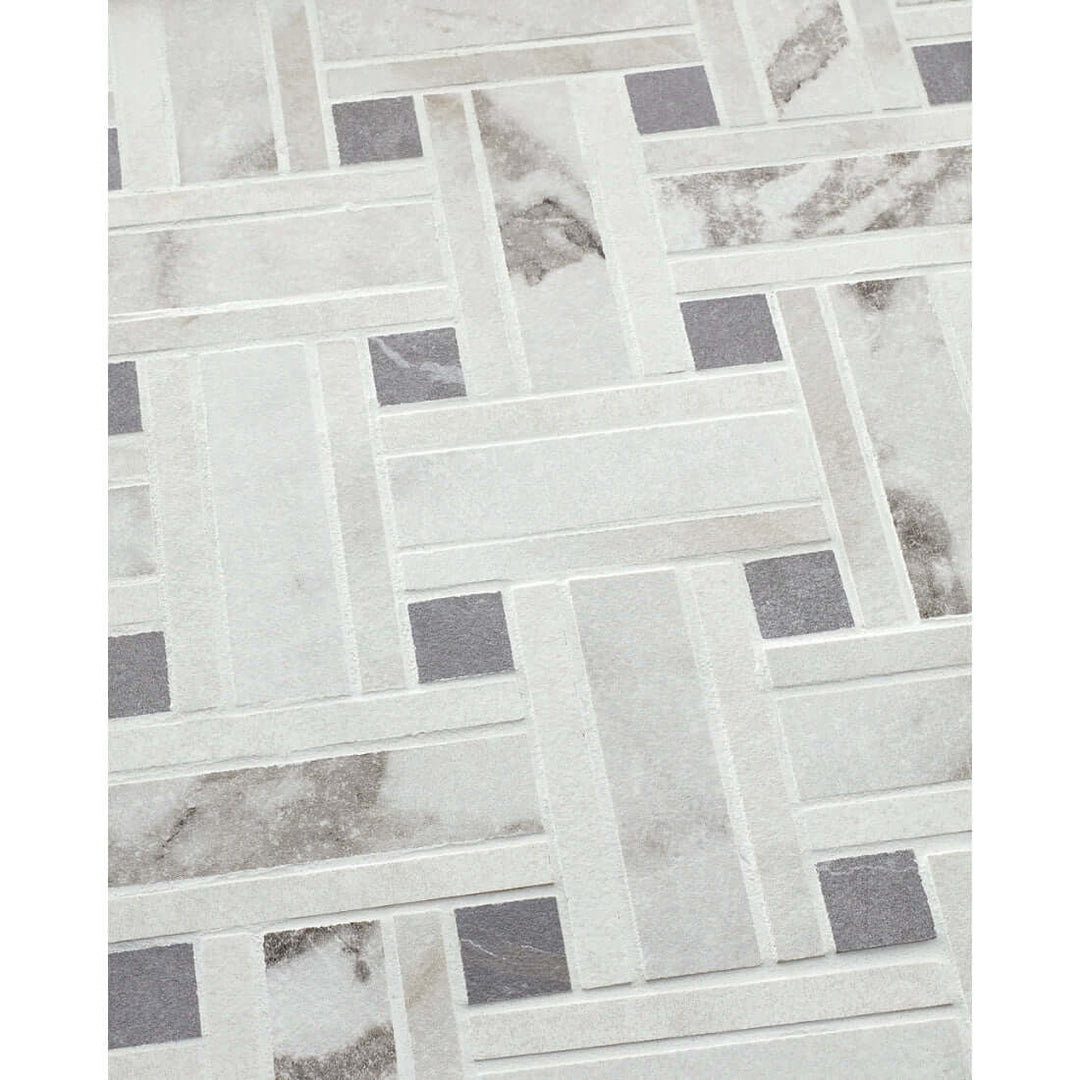 Livingston Arabascato Bianco And Grigio Basketweave Porcelain Mosaic Wall and Floor Tile - 12x12"