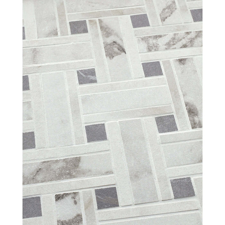 Livingston Arabascato Bianco And Grigio Basketweave Porcelain Mosaic Wall and Floor Tile - 12x12"