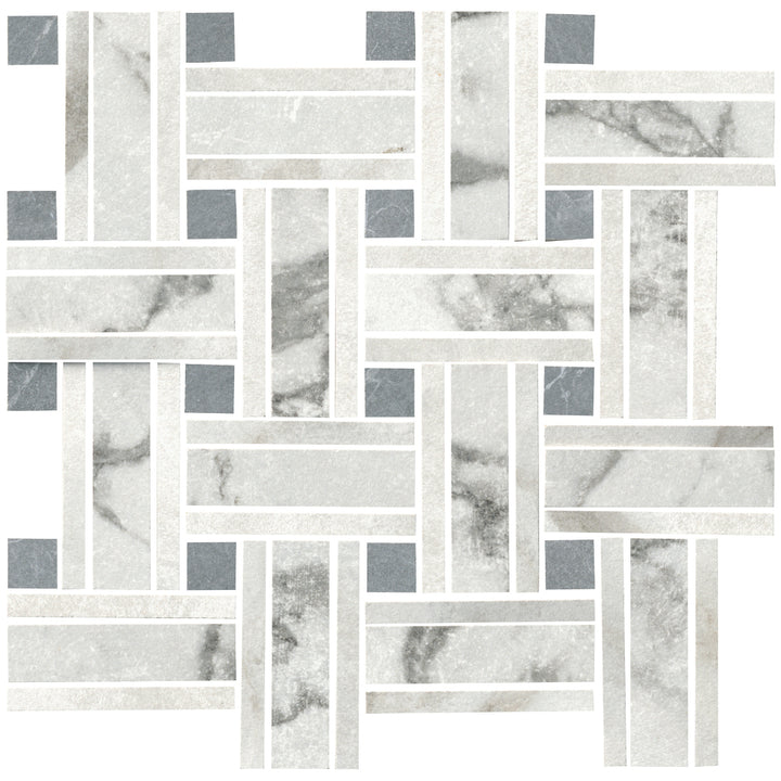 Livingston Arabascato Bianco And Grigio Basketweave Porcelain Mosaic Wall and Floor Tile - 12x12"