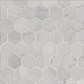 Carrara White 2" Hex Polished Tile 