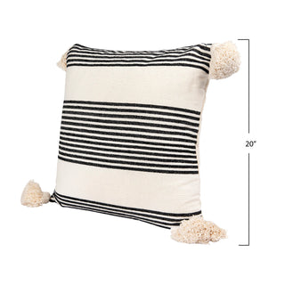 Nantucket Cotton & Chenille Woven Striped Pillow w/ Tassels